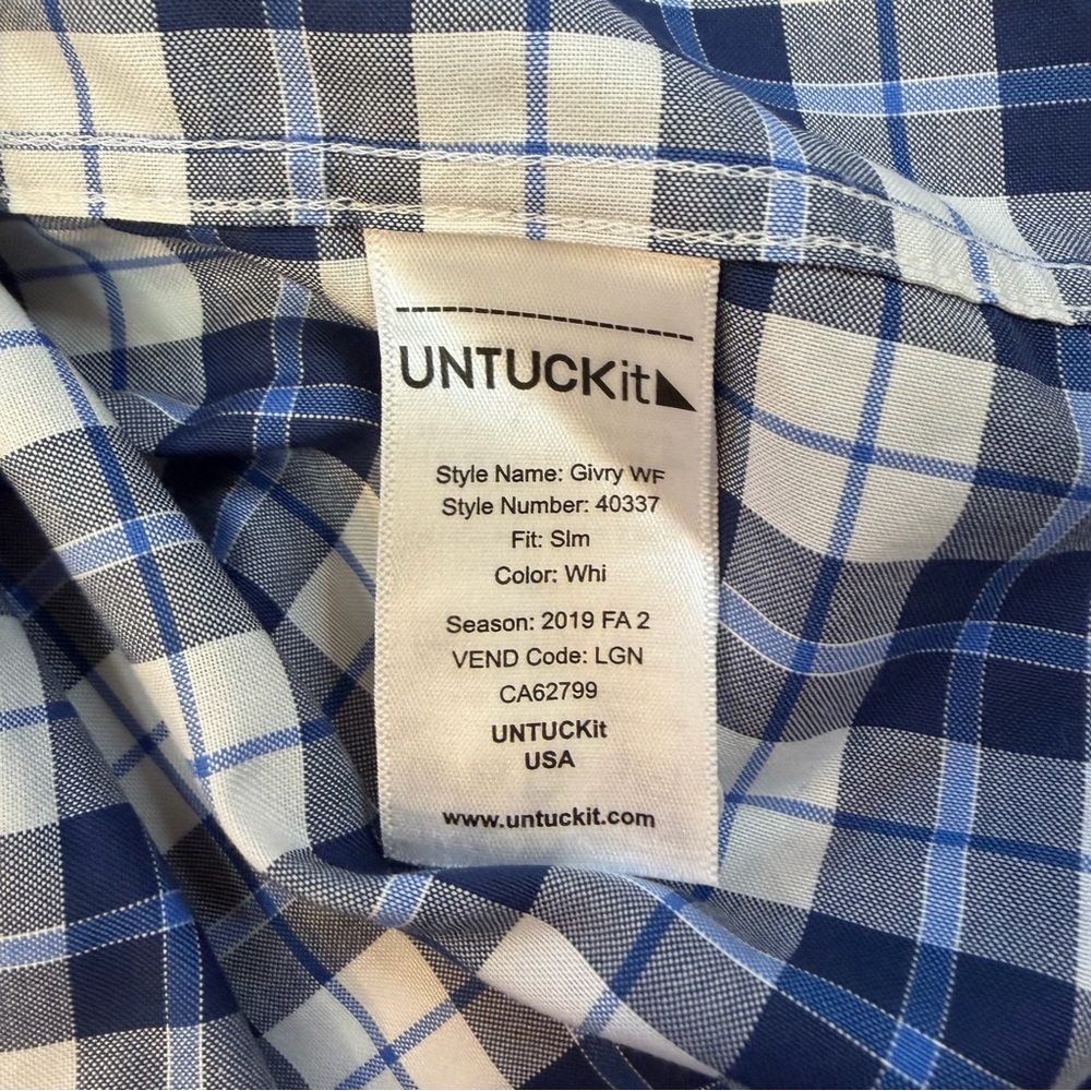 UNTUCKit Givry WF Button Down Long Sleeve Shirt Mens Large Blue Plaid Slim Fit - Picture 7 of 8